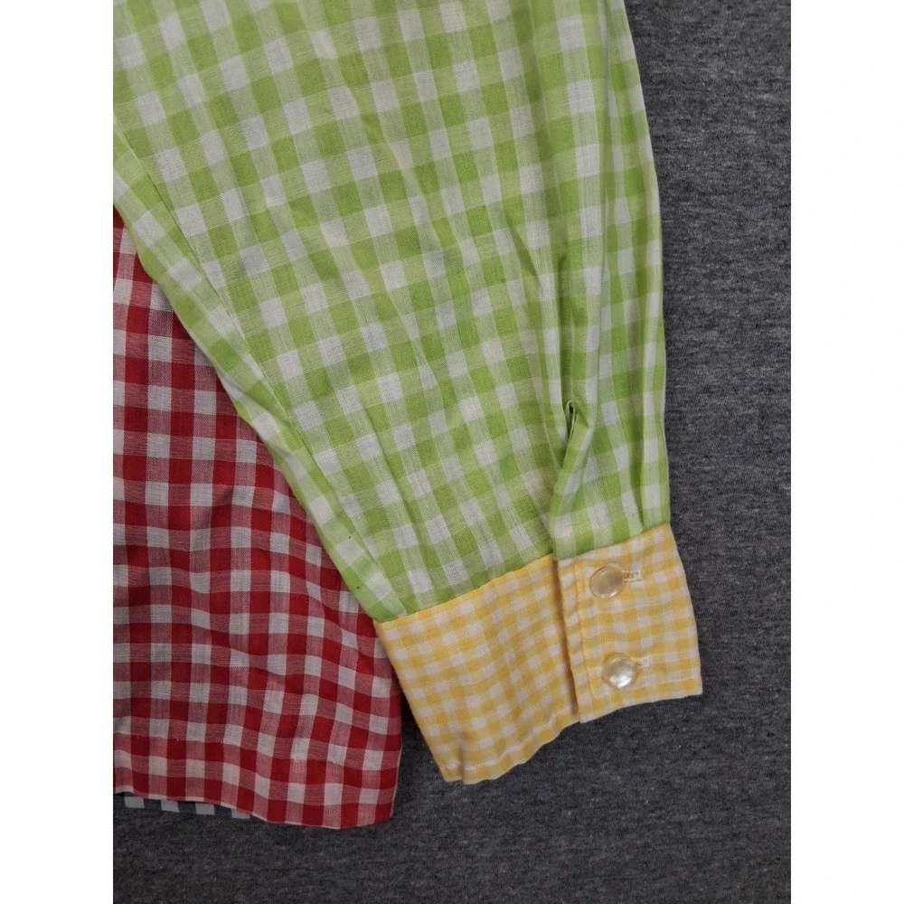 VTG Womens Shirt 2XL Multi Patchwork Gingham Plaid Button Up Lightweight - Picture 7 of 7